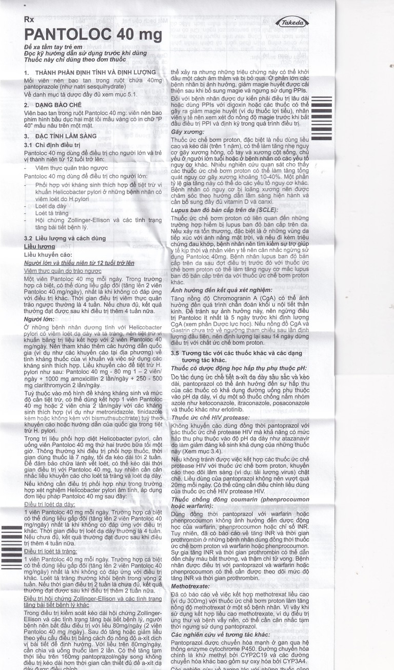Viên nén Pantoloc 40mg Takeda điều trị viêm thực quản trào ngược (1 vỉ x 7 viên) 