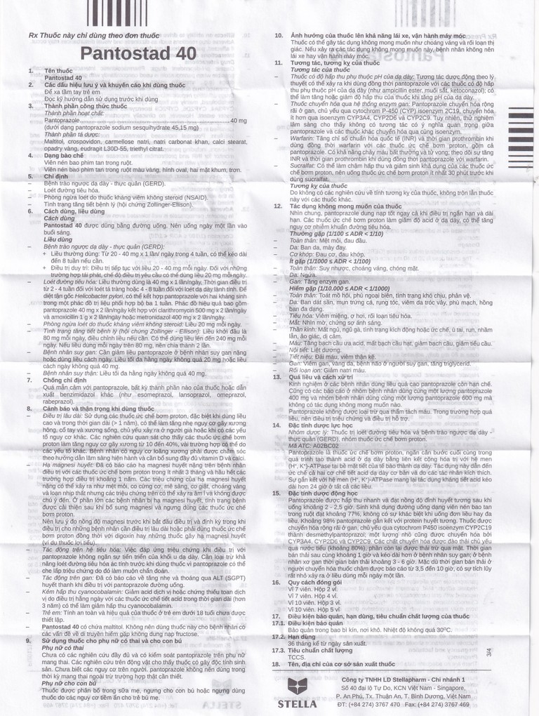Viên nén Pantostad 40 Stella điều trị trào ngược dạ dày thực quản (4 vỉ x 7 viên)
