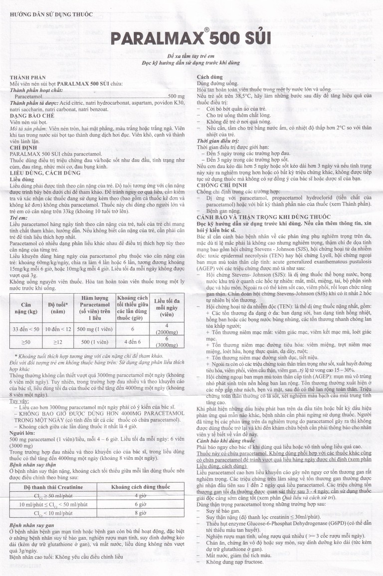 Viên sủi Effer-Paralmax 500 Boston giảm các chứng đau nhẹ đến vừa, đau đầu, đau răng (5 vỉ x 4 viên)