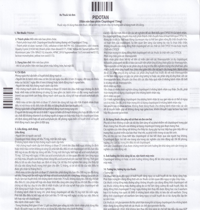 Thuốc Pidotan 75mg One Pharma phòng ngừa huyết khối động mạch và rung nhĩ (4 vỉ x 7 viên)