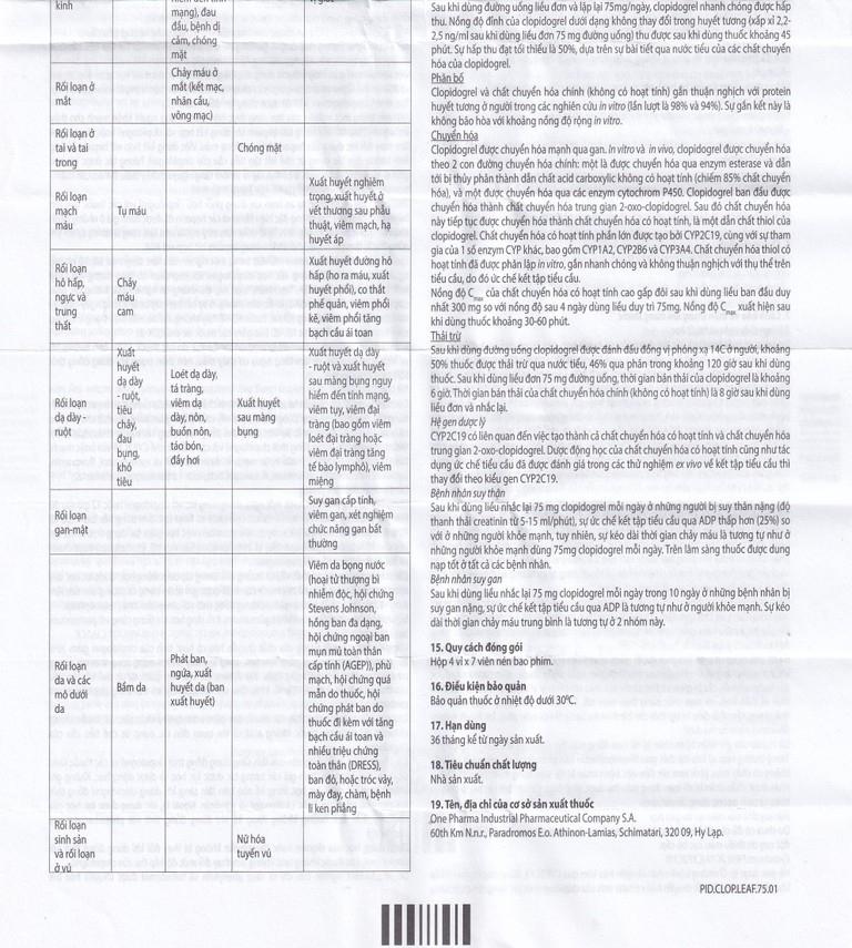 Thuốc Pidotan 75mg One Pharma phòng ngừa huyết khối động mạch và rung nhĩ (4 vỉ x 7 viên)