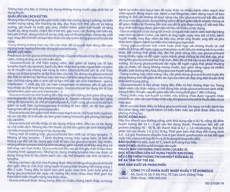 Thuốc Prednison 5mg Domesco điều trị viêm khớp dạng thấp (10 vỉ x 10 viên)