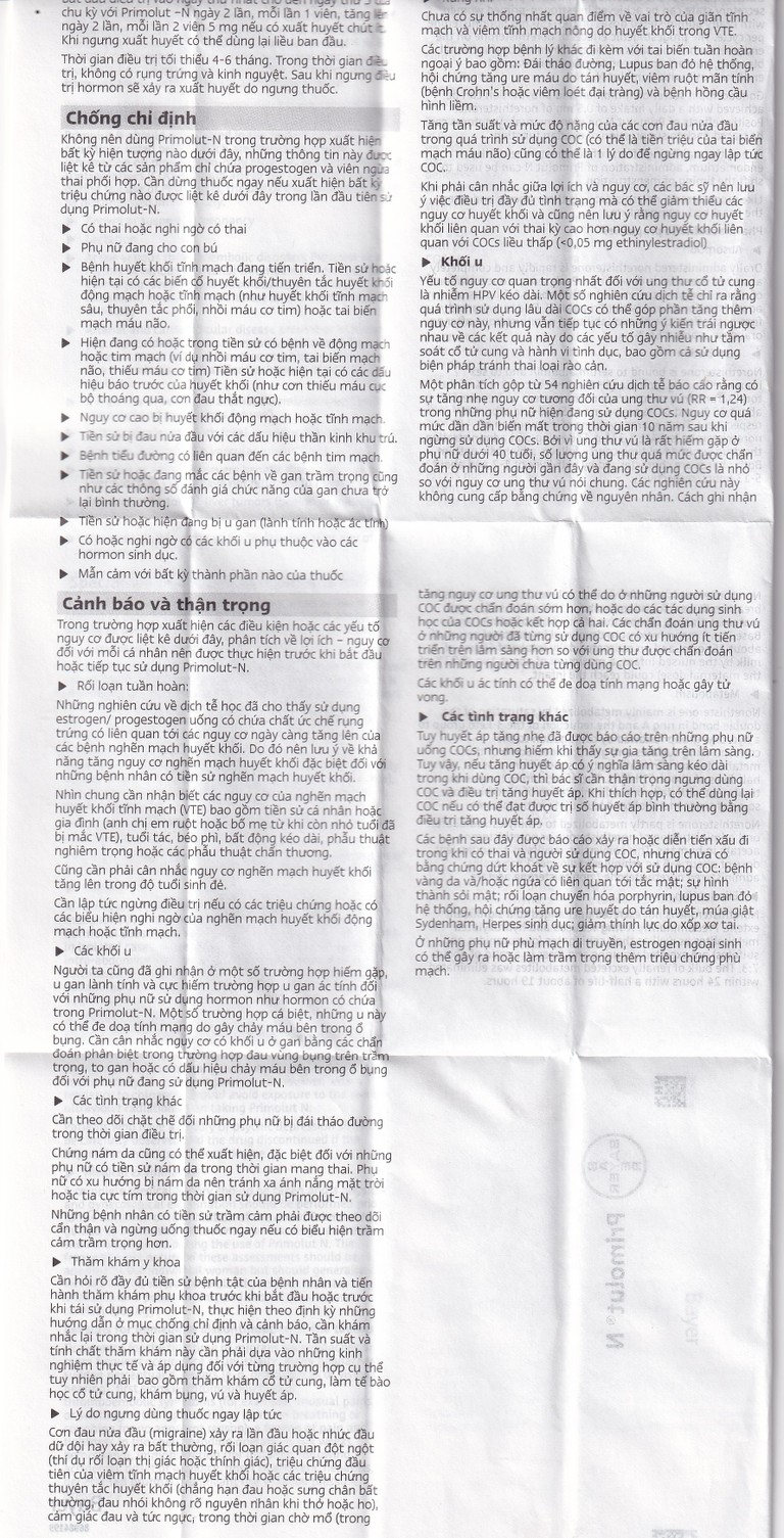 Thuốc Primolut N Bayer điều trị xuất huyết do rối loạn chức năng, vô kinh (2 vỉ x 15 viên)