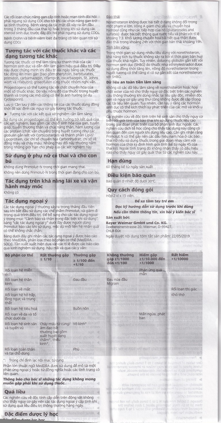 Thuốc Primolut N Bayer điều trị xuất huyết do rối loạn chức năng, vô kinh (2 vỉ x 15 viên)