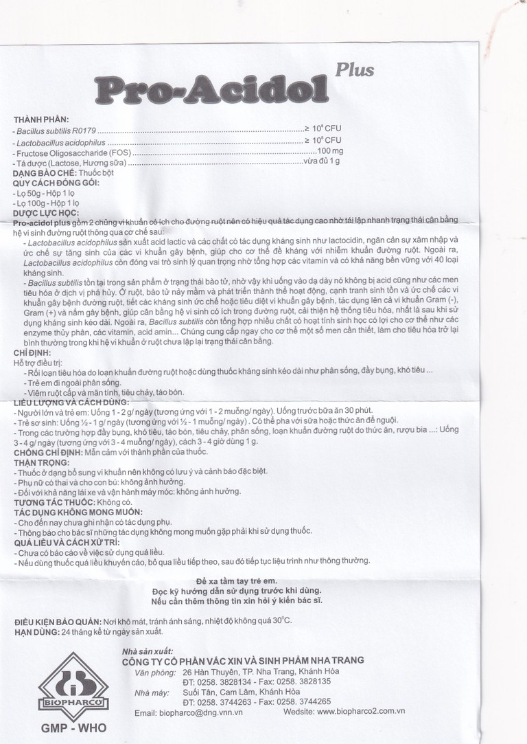 Thuốc Pro-Acidol Plus 100g Biopharco hỗ trợ điều trị rối loạn tiêu hóa 