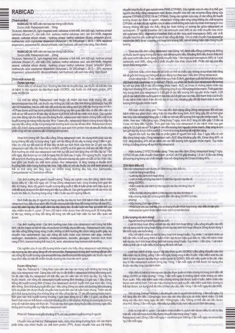 Thuốc Rabicad 20 Cadila điều trị viêm loét dạ dày, tá tràng (1 vỉ x 10 viên)