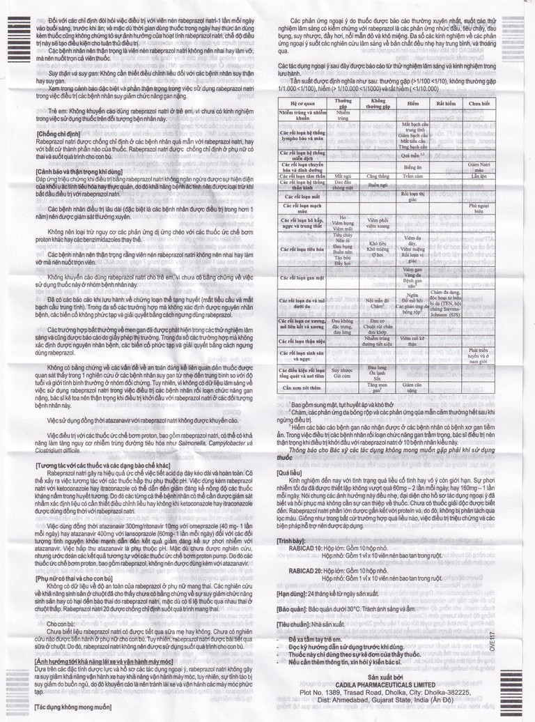 Thuốc Rabicad 20 Cadila điều trị viêm loét dạ dày, tá tràng (1 vỉ x 10 viên)