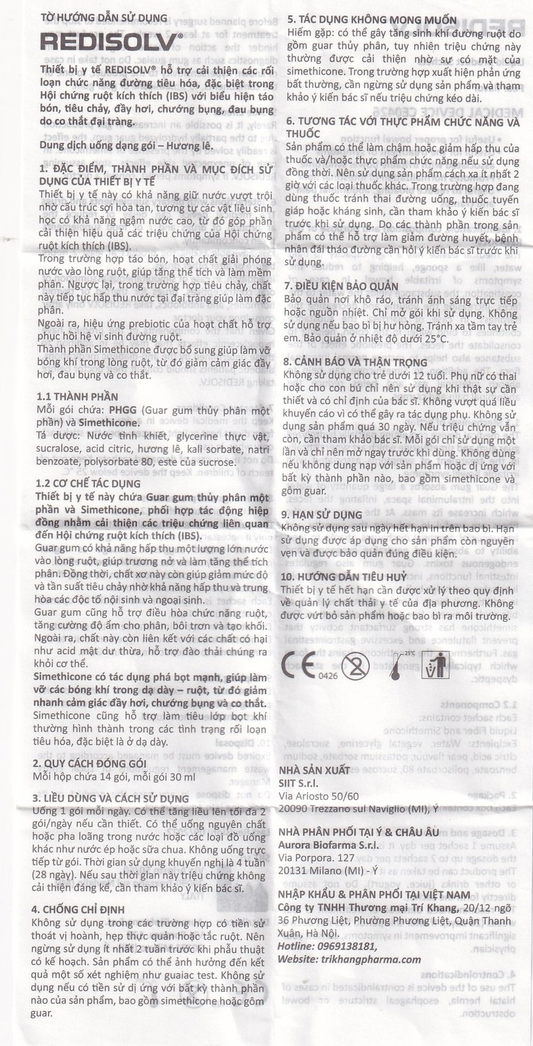 Gel Redisolv Aurora hỗ trợ điều trị hội chứng ruột kích thích (IBS), co thắt đại tràng, giảm triệu chứng tiêu chảy, đầy hơi, chướng bụng, rối loạn phân (14 gói)