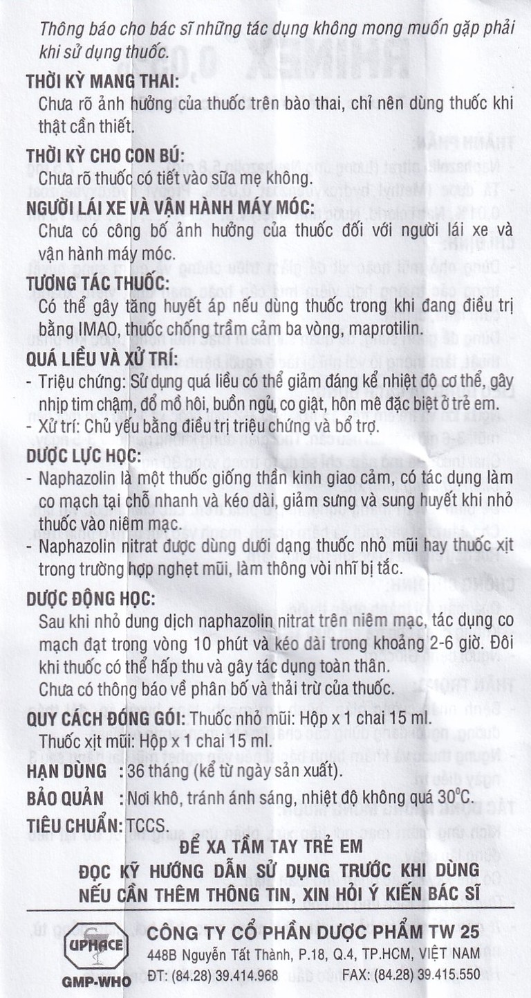 Thuốc nhỏ mũi Rhinex 0.05% Uphace giảm sung huyết, viêm xoang, viêm mũi dị ứng (15ml)