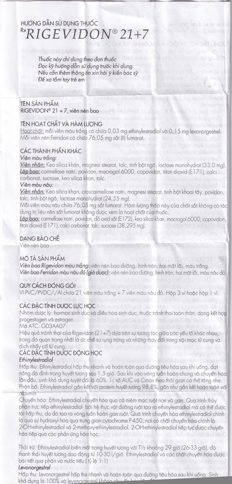 Thuốc Rigevidon 21+7 Gedeon dùng cho tránh thai (3 vỉ x 28 viên) 