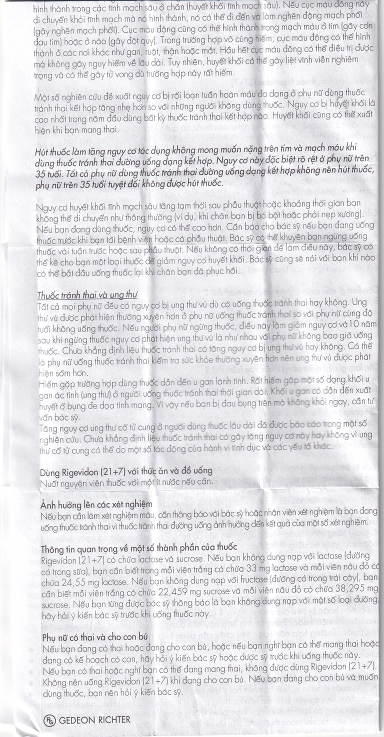 Thuốc Rigevidon 21+7 Gedeon dùng cho tránh thai (3 vỉ x 28 viên) 