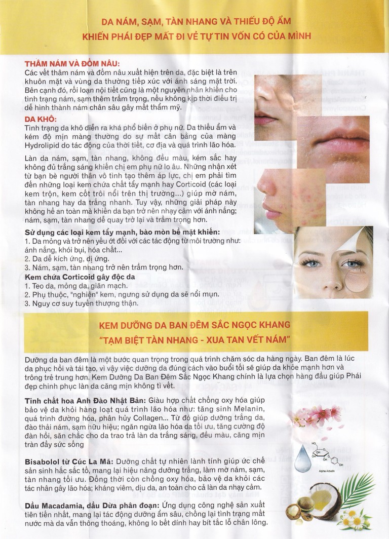 Kem bôi Sắc Ngọc Khang dưỡng da ban đêm, sáng da, mờ nám và dưỡng ẩm (30g)