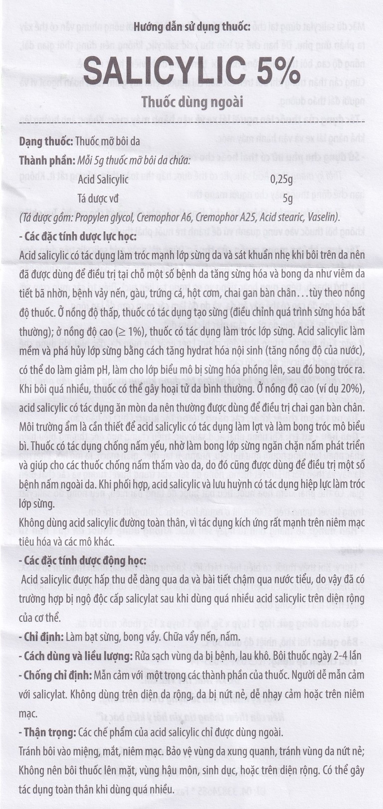 Thuốc mỡ bôi da Salicylic 5% Hataphar làm bạt sừng, bong vẩy (15g)