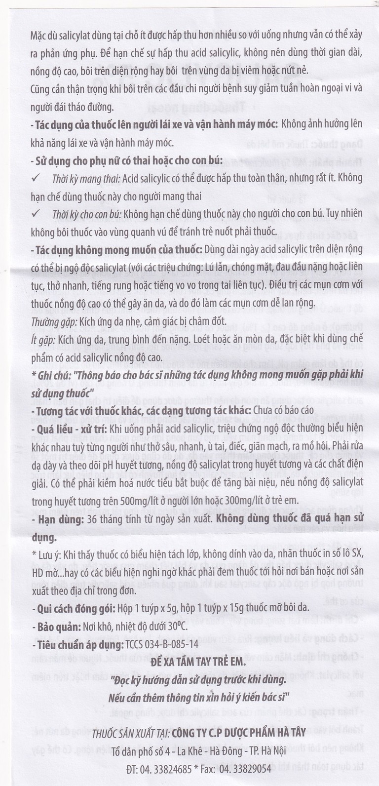Thuốc mỡ bôi da Salicylic 5% Hataphar làm bạt sừng, bong vẩy (15g)