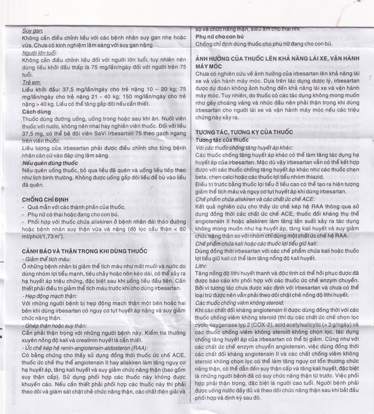 Thuốc SaVi Irbesartan 75 SaviPharm điều trị tăng huyết áp, bệnh thận (3 vỉ x 10 viên)