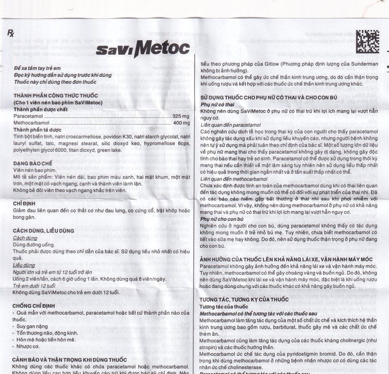 Thuốc SaViMetoc giảm đau do co thắt cơ (3 vỉ x 10 viên)