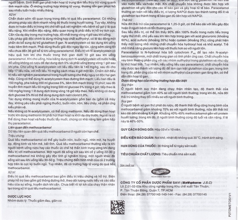 Thuốc SaViMetoc giảm đau do co thắt cơ (3 vỉ x 10 viên)