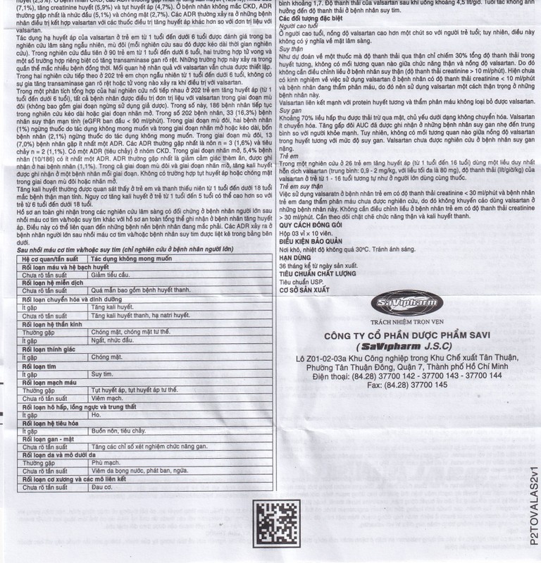 Thuốc SaVi Valsartan 40mg Savipharm điều trị nhồi máu cơ tim, suy tim và tăng huyết áp (3 vỉ x 10 viên)