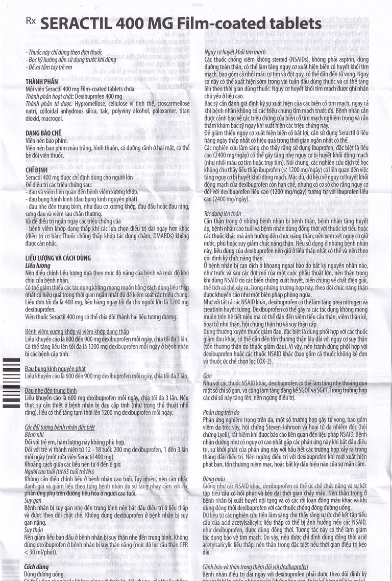 Thuốc Seractil 400mg điều trị viêm xương khớp , đau bụng hành kinh (3 vỉ x 10 viên)