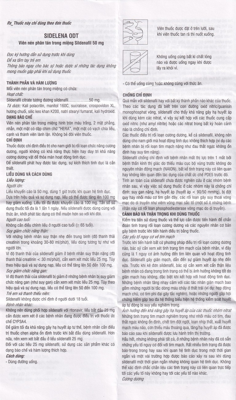 Thuốc Sidelena ODT 50mg Herabiopharm điều trị rối loạn chức năng cương dương ở nam giới (1 vỉ x 4 viên)