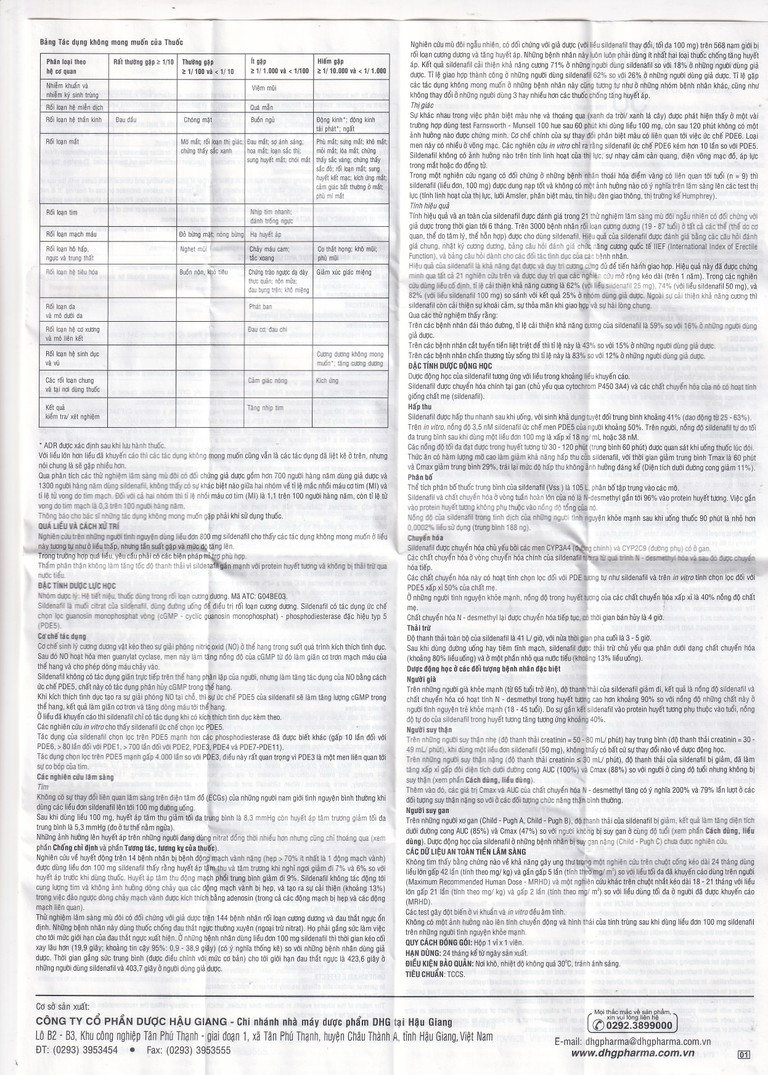 Thuốc Sildenafil 50 DHG điều trị các tình trạng rối loạn cương dương (1 vỉ x 1 viên)