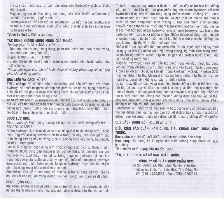 Hỗn dịch uống Simegaz Plus OPV vị bạc hà, điều trị viêm loét dạ dày , tăng acid dạ dày (20 gói x 10ml)