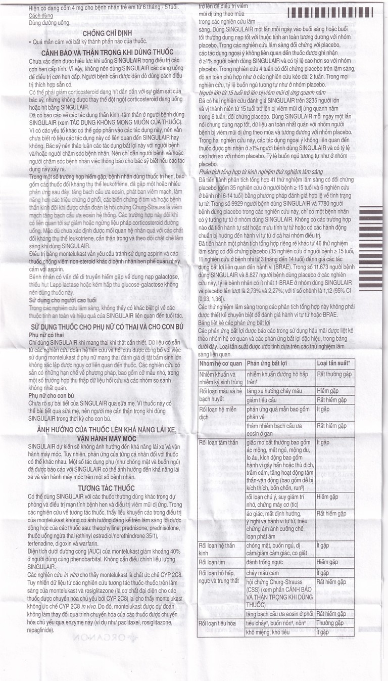 Thuốc Singulair 10mg Organon Pharma điều trị hen dai dẳng từ nhẹ đến trung bình (2 vỉ x 14 viên)