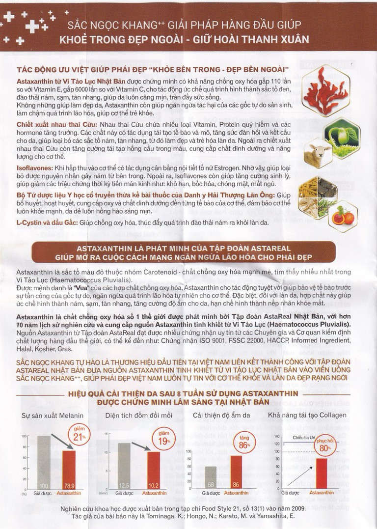 Thực phẩm bảo vệ sức khỏe Sắc Ngọc Khang++ hỗ trợ làm đẹp da, hạn chế sạm da, nám da (60 viên)