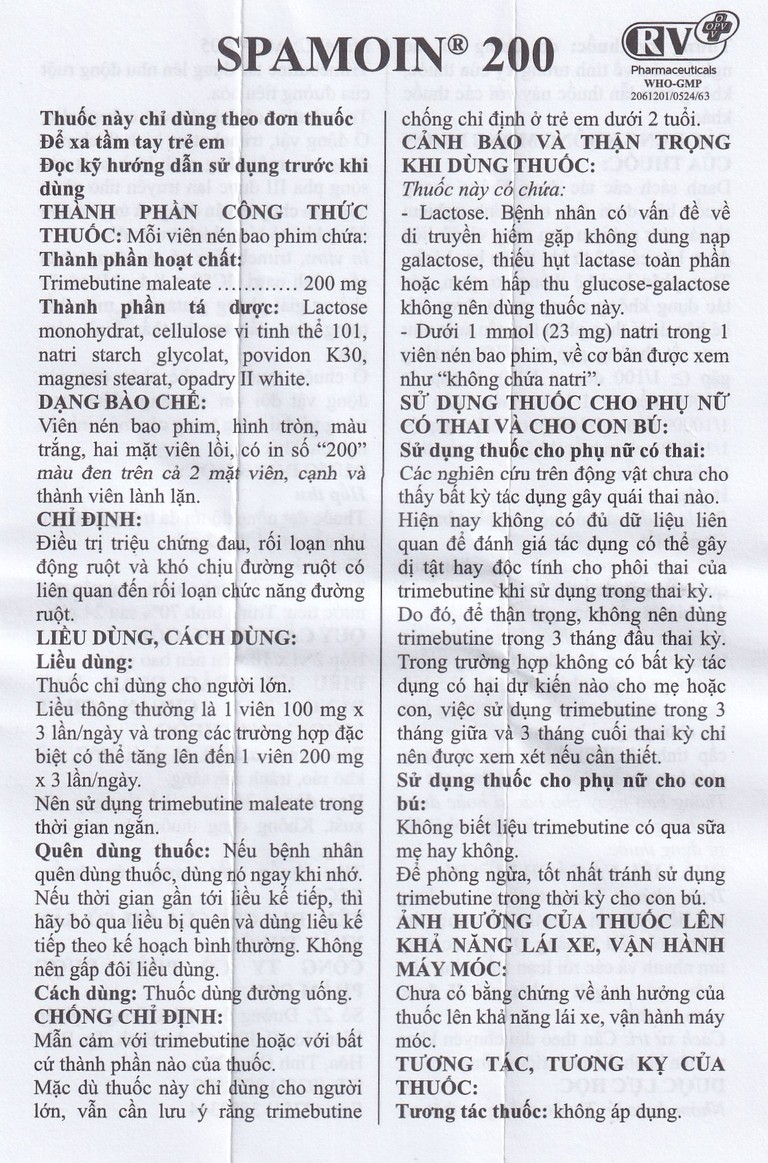 Thuốc Spamoin 200mg OPV điều trị rối loạn chức năng đường ruột (2 vỉ x 10 viên)