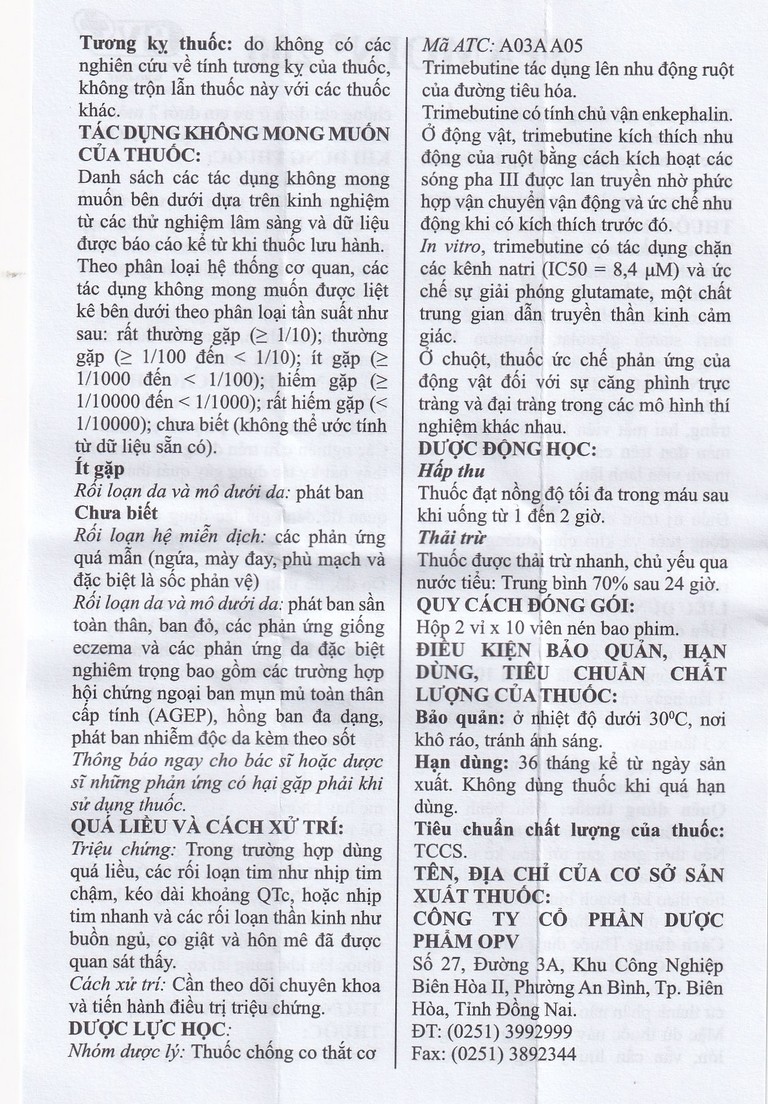 Thuốc Spamoin 200mg OPV điều trị rối loạn chức năng đường ruột (2 vỉ x 10 viên)