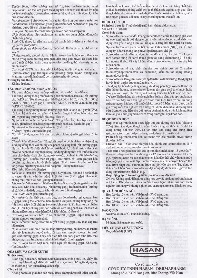 Thuốc Spinolac 25mg Hasan điều trị phù do tim sung huyết (10 vỉ x 10 viên) 