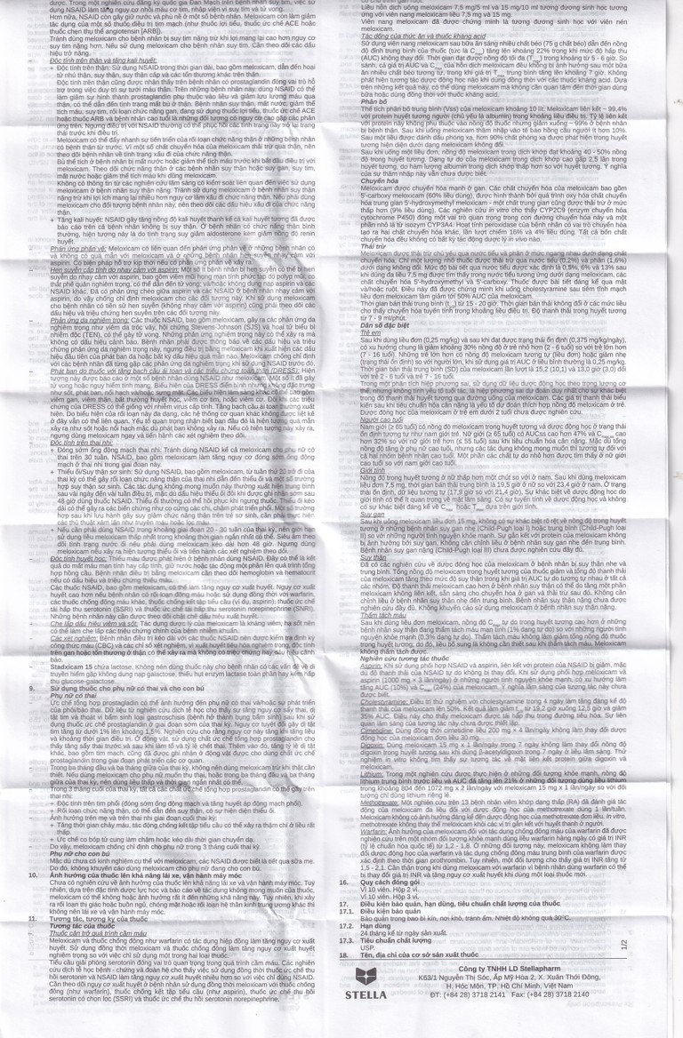 Thuốc Stadxicam 15 Stella điều trị thoái hóa khớp, viêm khớp dạng thấp (3 vỉ x 10 viên)