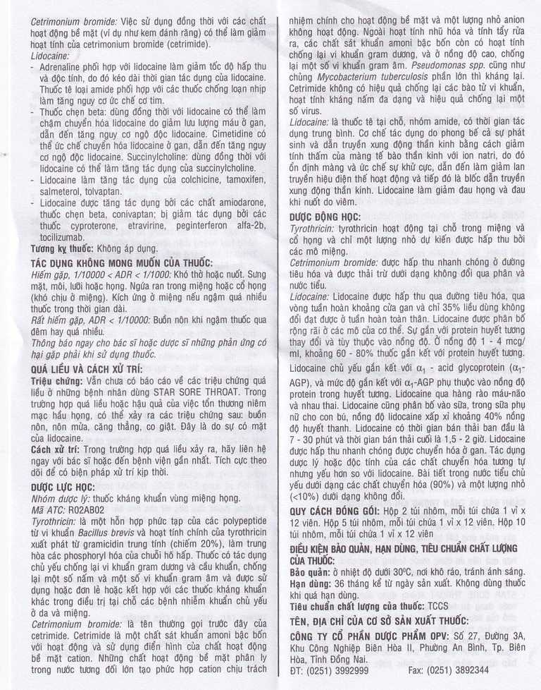 Viên ngậm Star Sore Throat OPV không đường điều trị đau họng, viêm họng (2 vỉ x 12 viên)