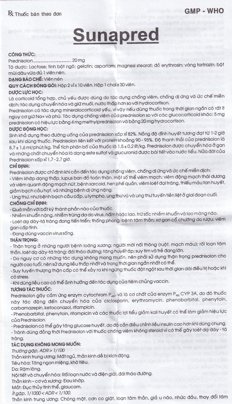 Thuốc Sunapred 20mg Donaipharm chống viêm, chống dị ứng (30 viên) 