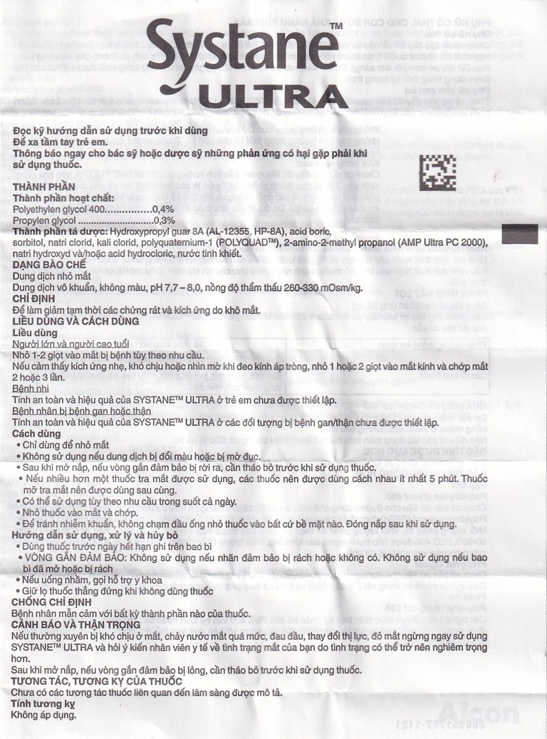 Thuốc nhỏ mắt Systane Ultra Alcon giảm các chứng rát và kích ứng do khô mắt (5ml)