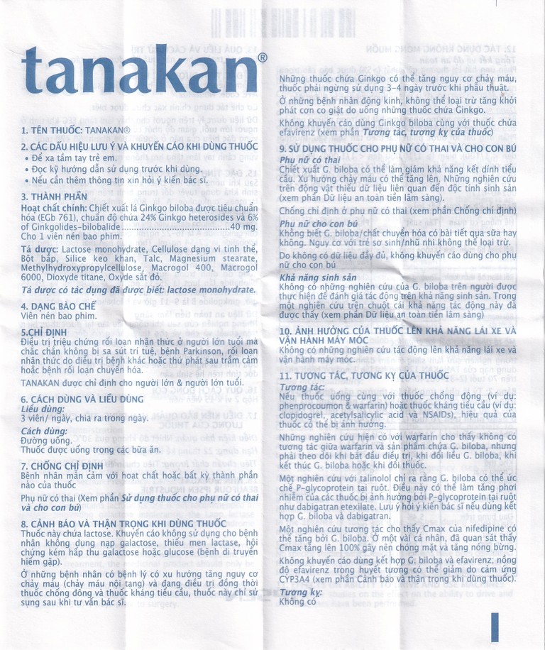 Thuốc Tanakan điều trị triệu chứng rối loạn nhận thức, rối loạn chú ý và trí nhớ (2 vỉ x 15 viên)