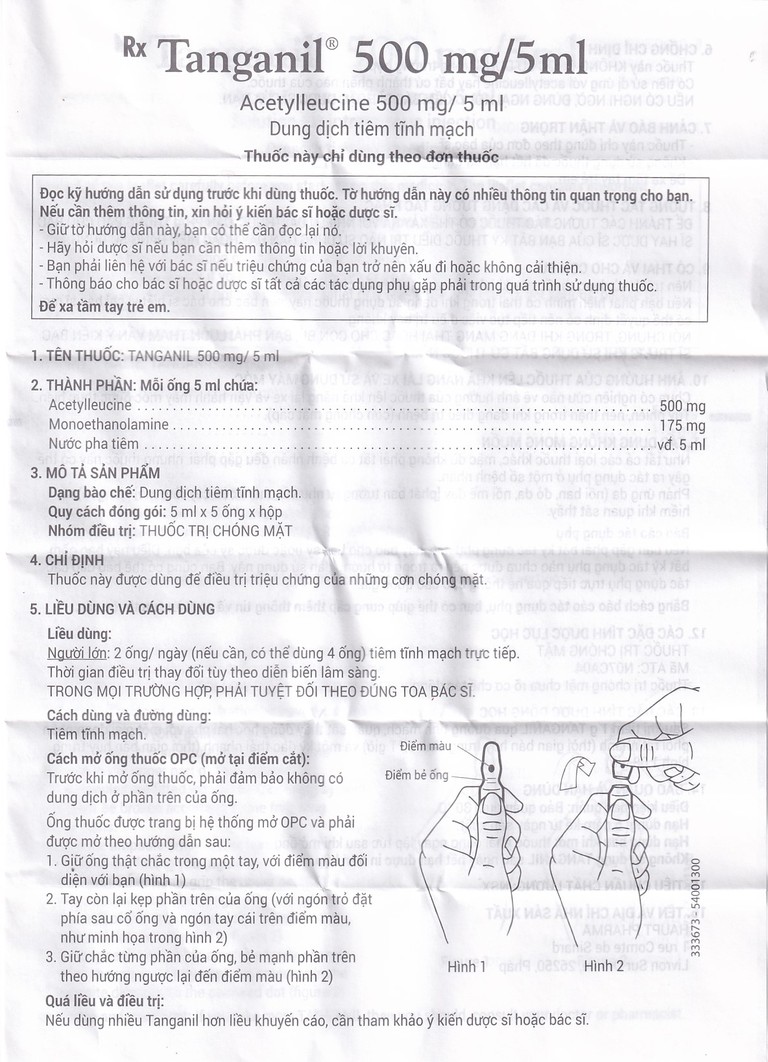 Thuốc tiêm Tanganil 500mg/5ml Pierre Fabre điều trị triệu chứng các cơn chóng mặt (1 vỉ x 5 ống x 25ml) 
