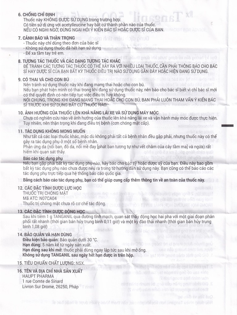 Thuốc tiêm Tanganil 500mg/5ml Pierre Fabre điều trị triệu chứng các cơn chóng mặt (1 vỉ x 5 ống x 25ml) 