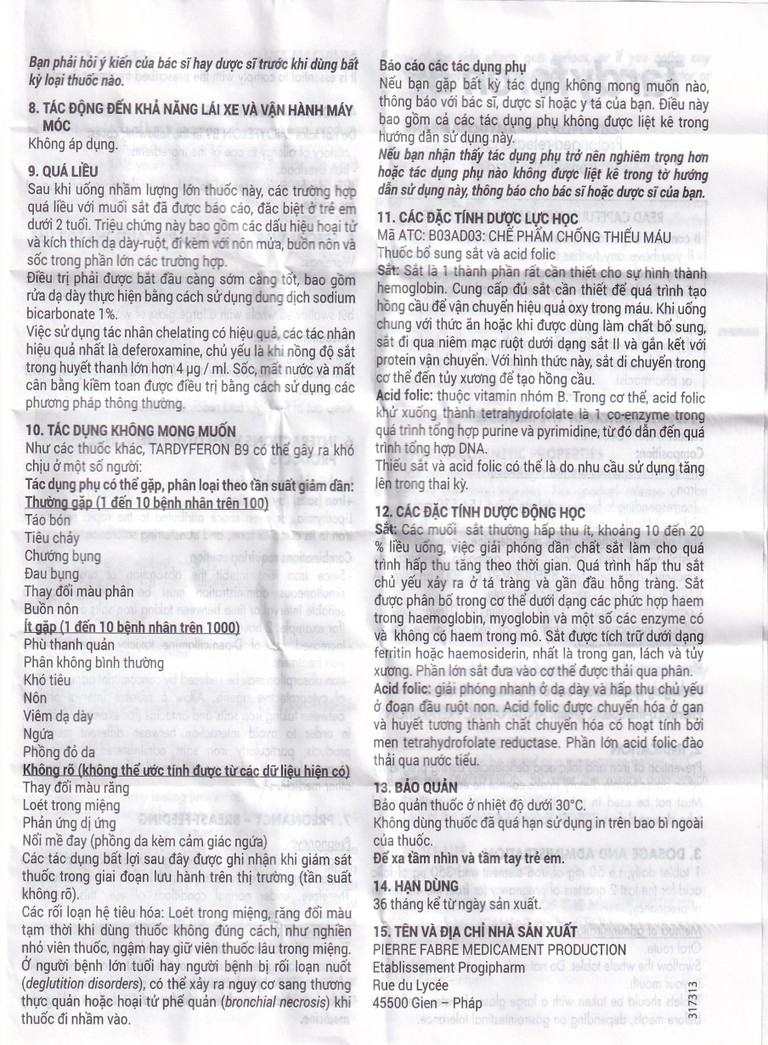 Thuốc Tardyferon B9 Pierre Fabre dự phòng thiếu sắt, acid folic cho phụ nữ có thai (3 vỉ x 10 viên)