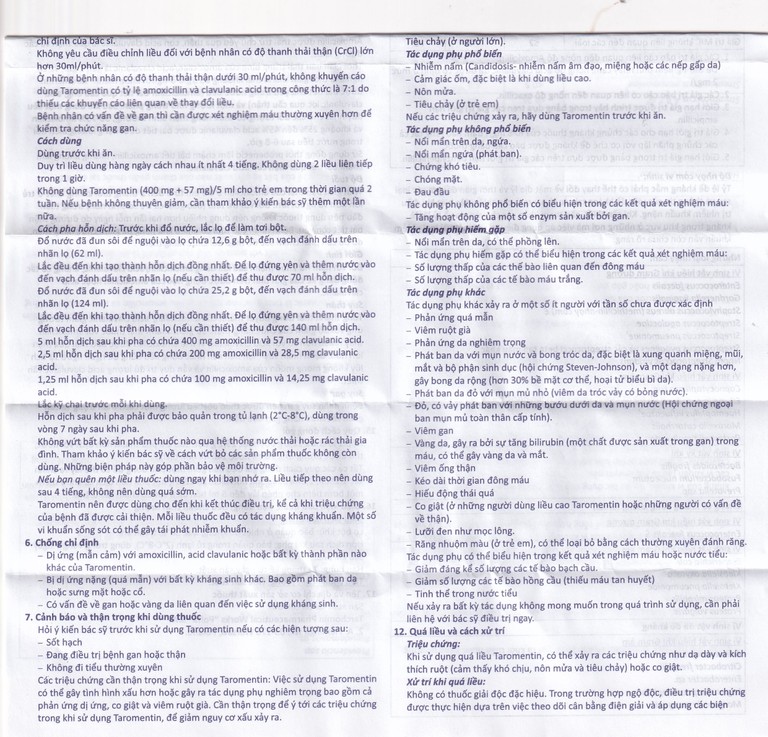 Bột hỗn dịch uống Taromentin 457mg/5ml điều trị nhiễm trùng viêm xoang, tai giữa, đường hô hấp (12.6g)