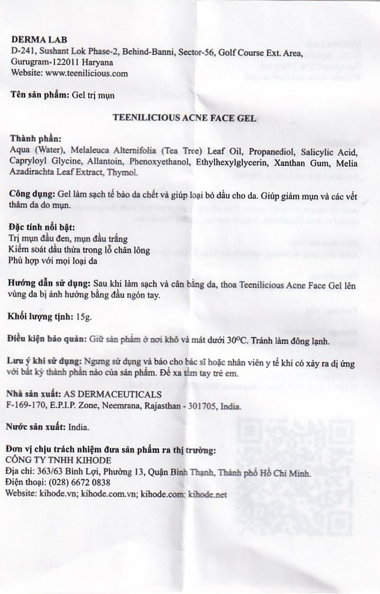 Gel bôi Teenilicious giảm mụn và ngăn ngừa mụn đầu đen, mụn đầu trắng (15g)
