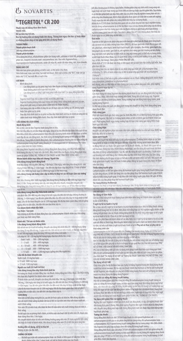 Thuốc Tegretol CR 200 điều trị bệnh động kinh (5 vỉ x 10 viên)