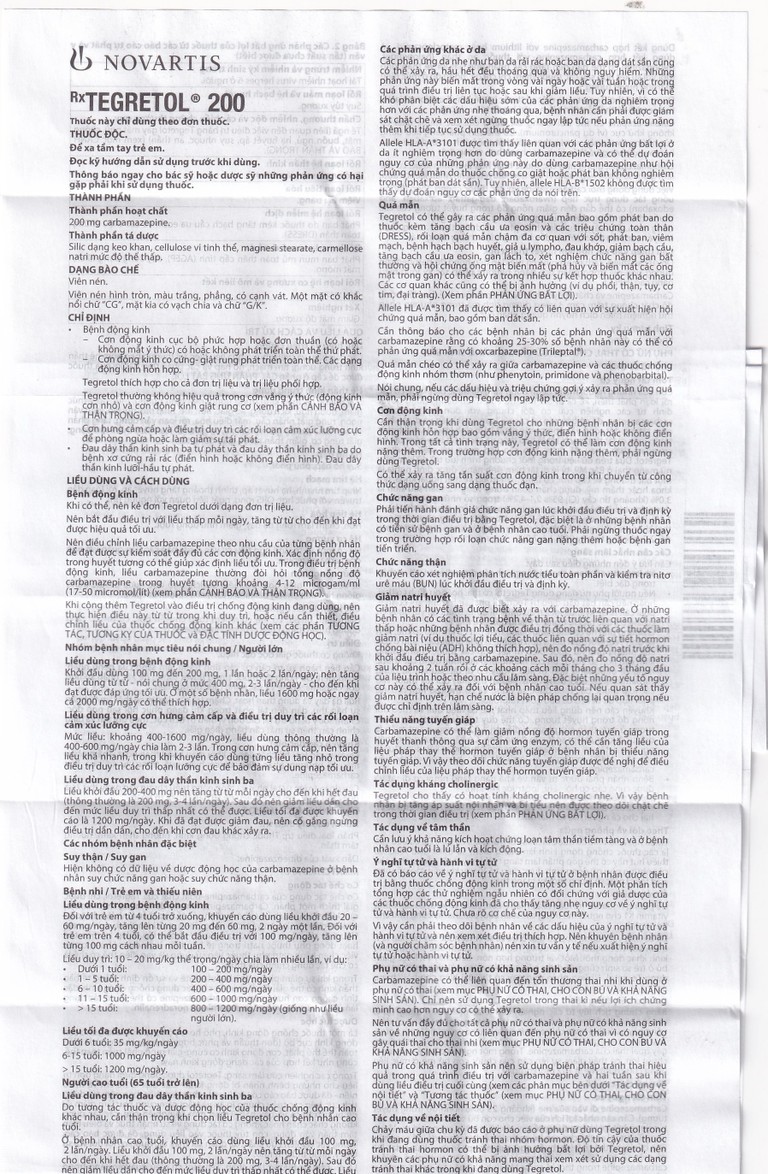 Thuốc Tegretol 200 Novartis điều trị bệnh động kinh (5 vỉ x 10 viên)