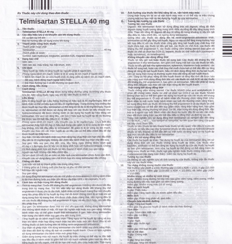 Thuốc Telmisartan Stella 40mg điều trị tăng huyết áp, phòng ngừa tim mạch (3 vỉ x 10 viên) 