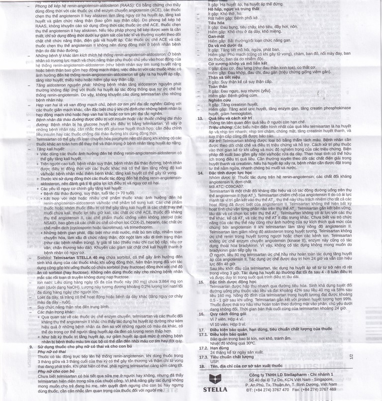 Thuốc Telmisartan Stella 40mg điều trị tăng huyết áp, phòng ngừa tim mạch (3 vỉ x 10 viên) 