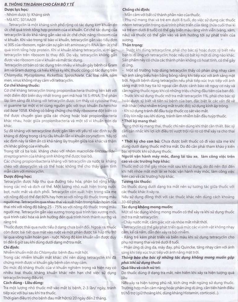 Thuốc mỡ tra mắt Tetracyclin 1% Medipharco điều trị đau mắt hột (5g)