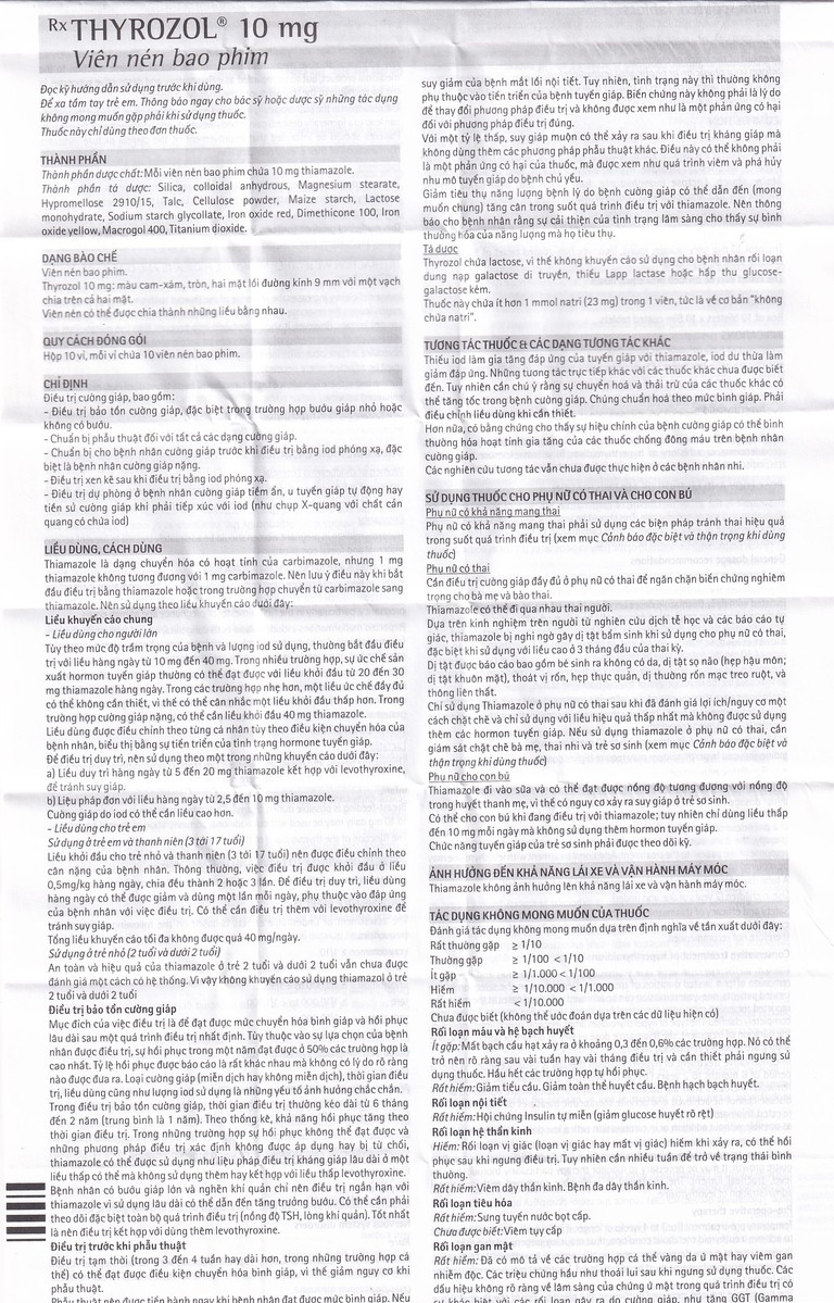 Thuốc Thyrozol 10mg Merck điều trị cường giáp (10 vỉ x 10 viên)