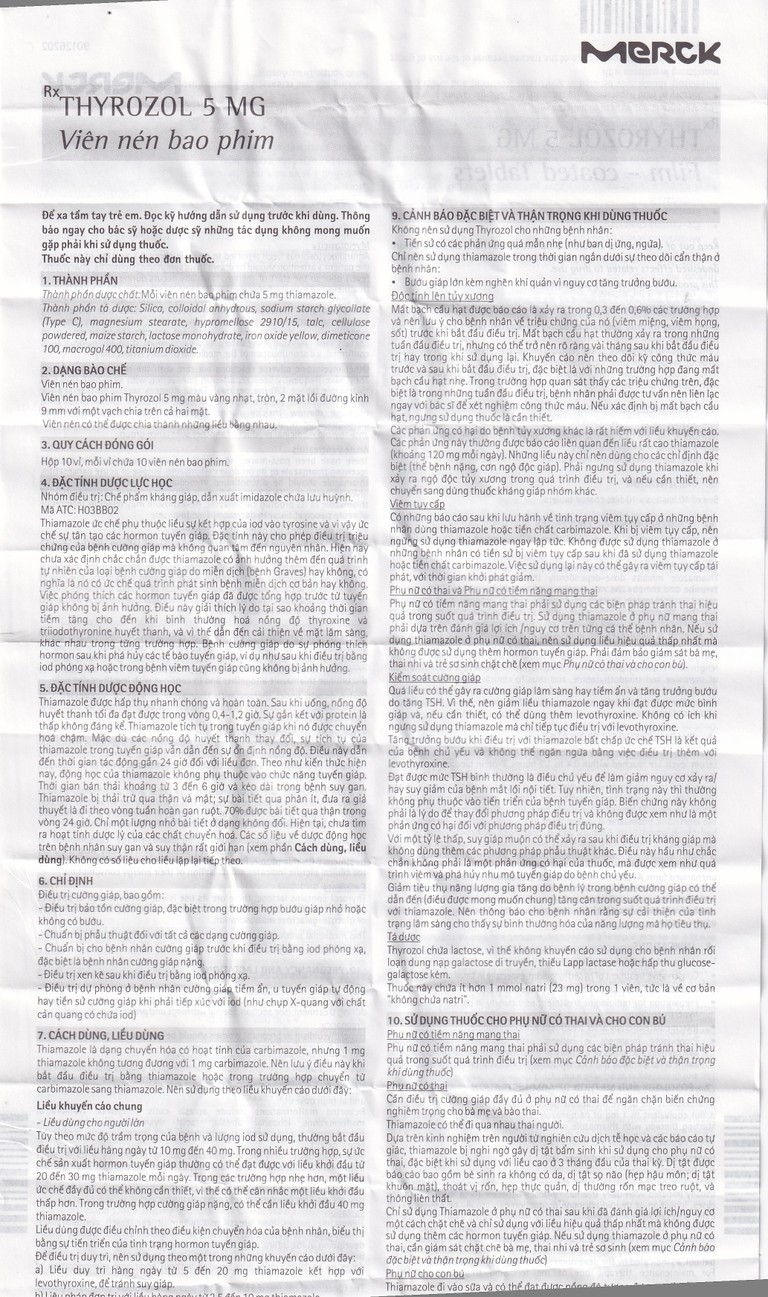 Thuốc Thyrozol 5mg Merck điều trị cường giáp (10 vỉ x 10 viên)