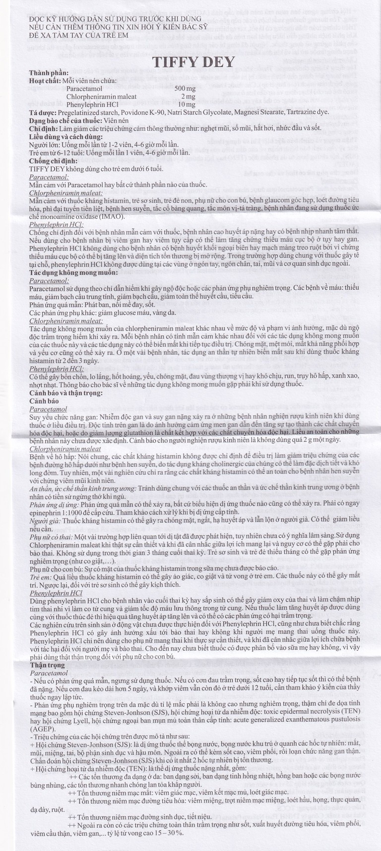 Thuốc Tiffy Dey Thai Nakorn Patana điều trị nghẹt mũi, sổ mũi (25 vỉ x 4 viên)