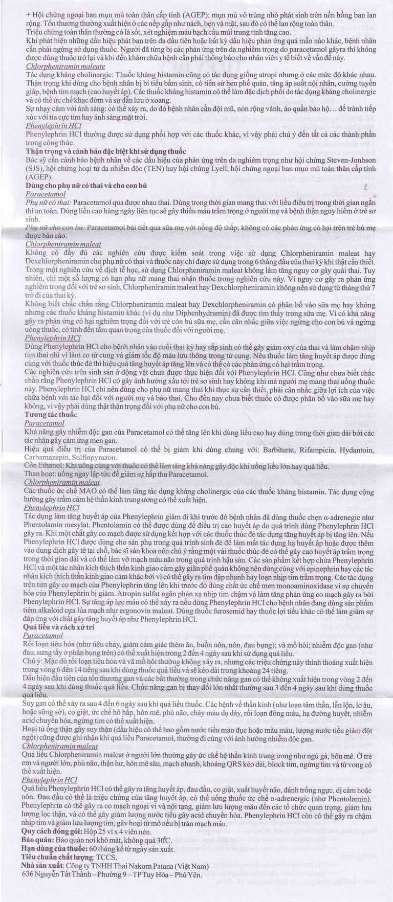 Thuốc Tiffy Dey Thai Nakorn Patana điều trị nghẹt mũi, sổ mũi (25 vỉ x 4 viên)